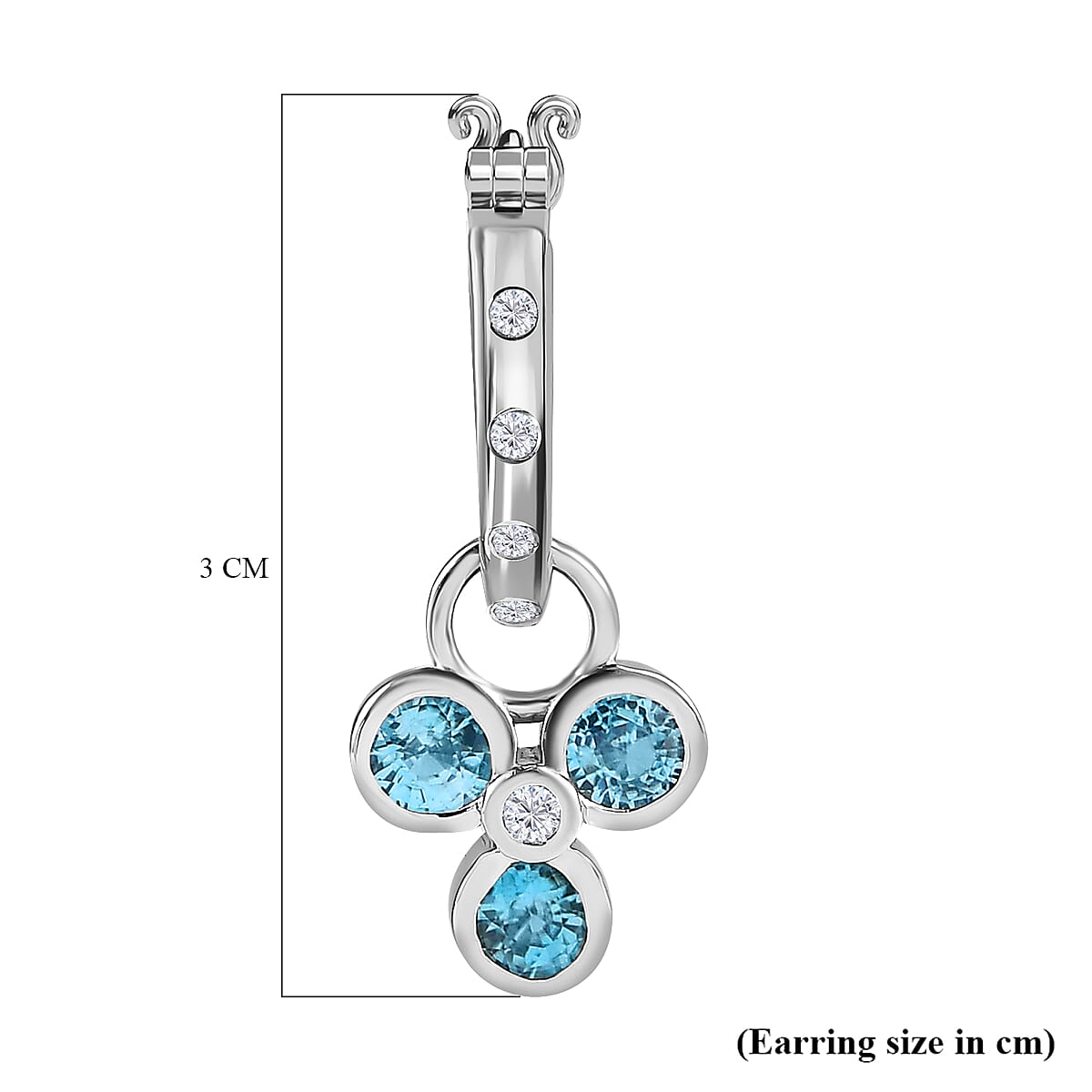 Blue Zircon and Natural Zircon Dangle Earrings in Platinum Overlay Sterling Silver 2.97 Ct, Silver Wt 5.00 GM