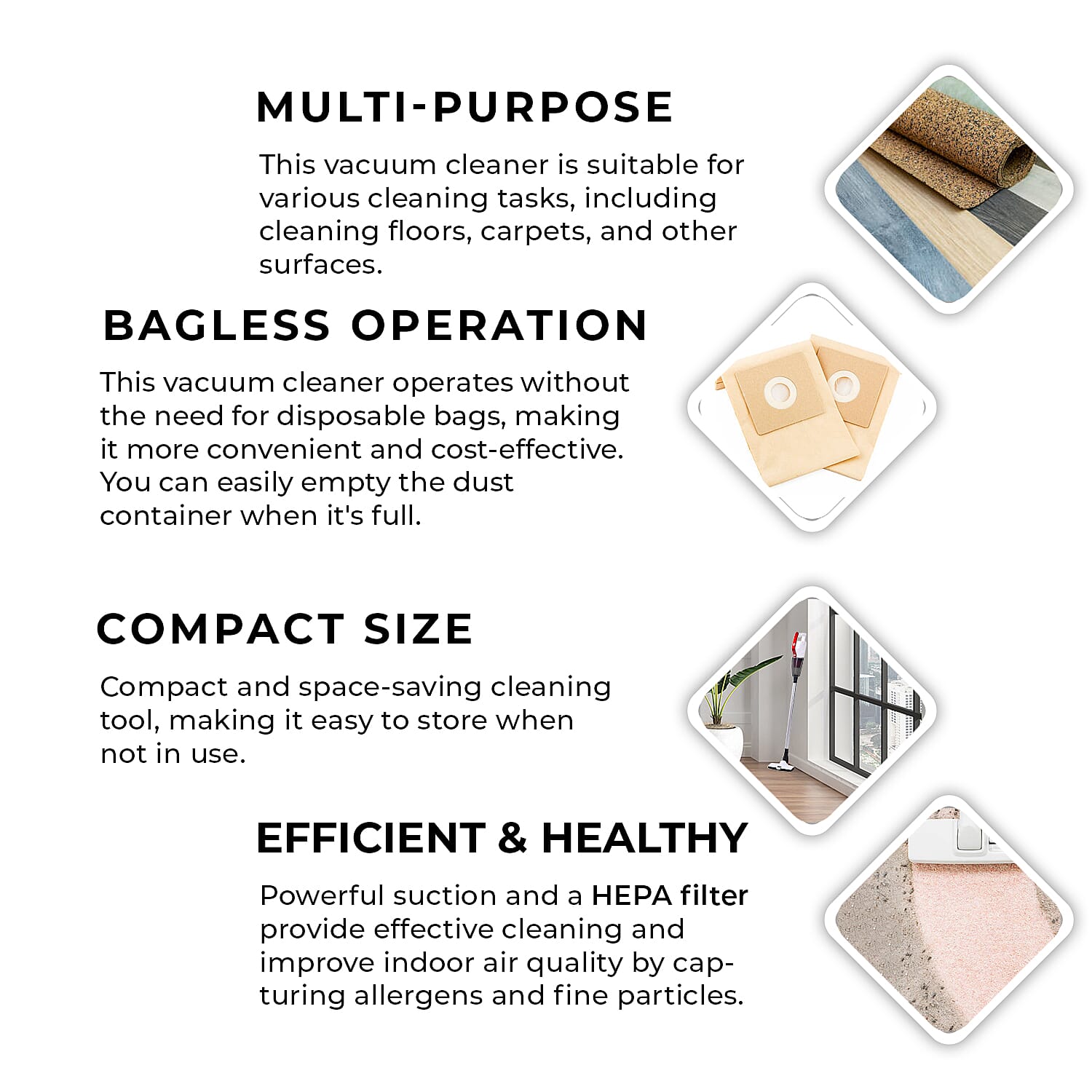 Lightweight Powerful Suction Bagless Corded Vacuum Cleaner with HEPA Filter (400W) 5m Cord