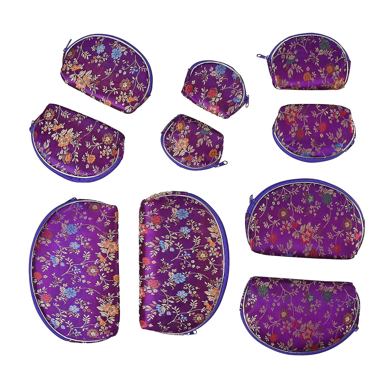 10 Multi- Purpose Embroidered Pouches with Zipper - Purple