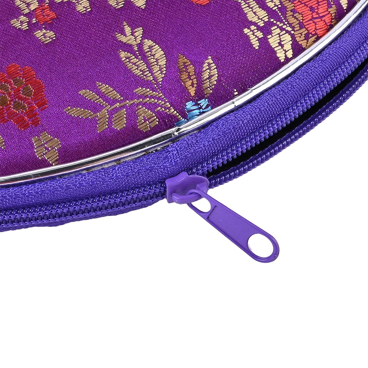 10 Multi- Purpose Embroidered Pouches with Zipper - Purple