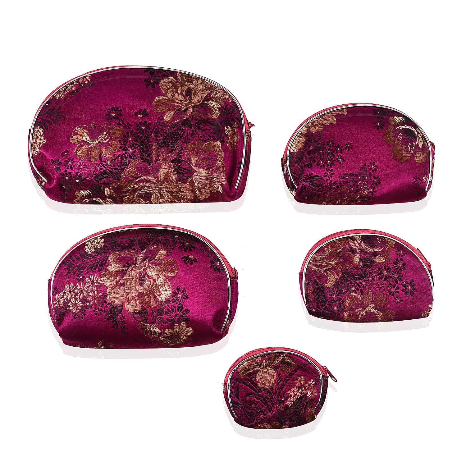 Set of 10 Multi-Purpose Embroidered Jewellery Bag With Zipper - Purple