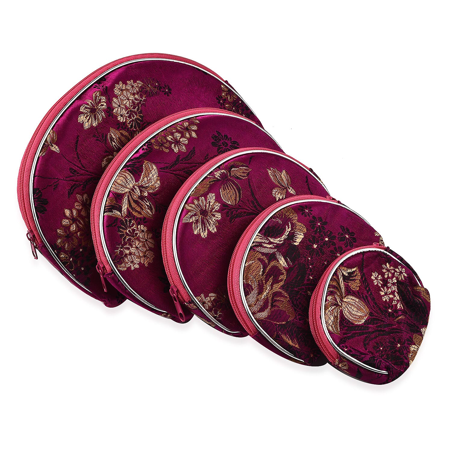 Set of 10 Multi-Purpose Embroidered Jewellery Bag With Zipper - Purple