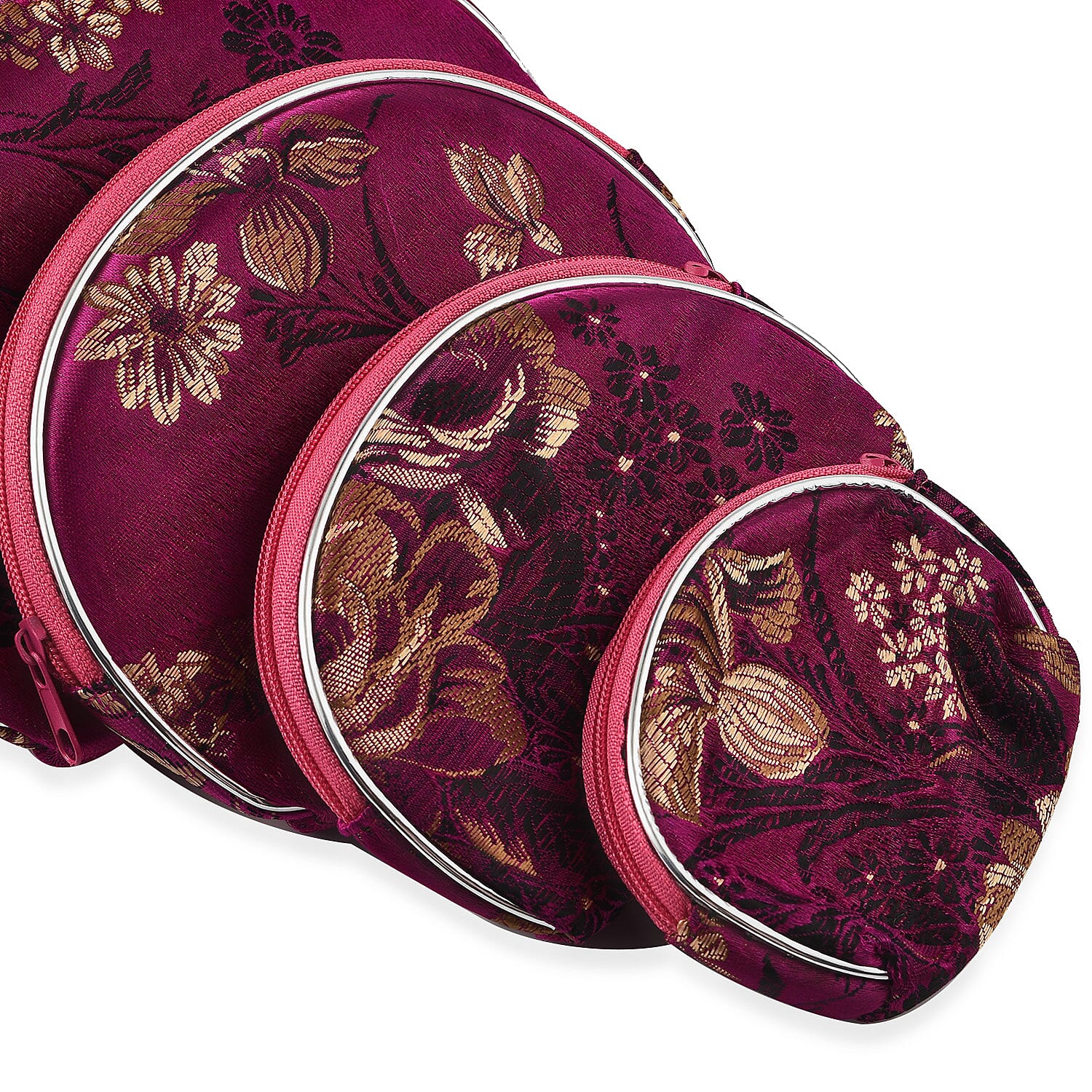 Set of 10 Multi-Purpose Embroidered Jewellery Bag With Zipper - Purple