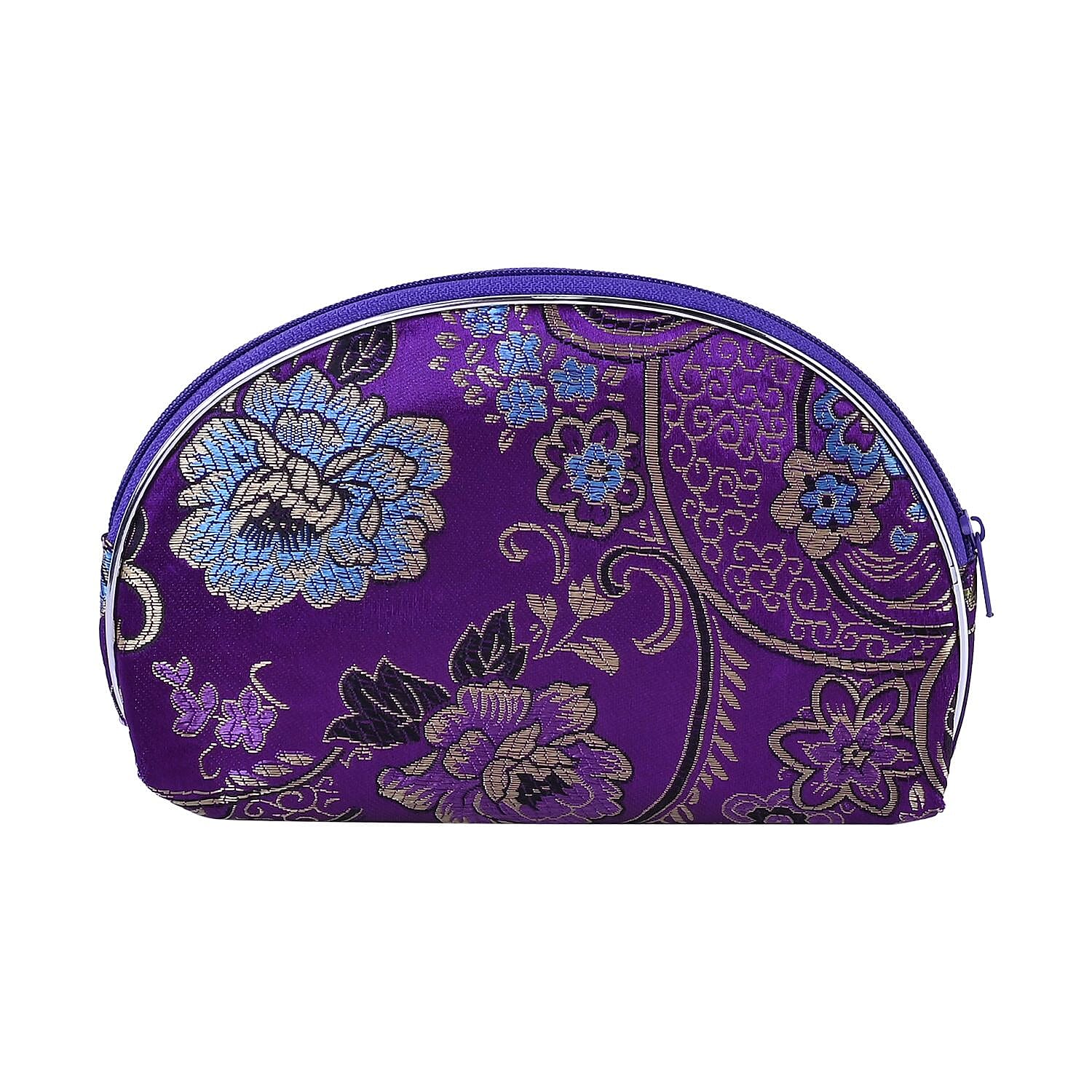Set of 10 Multi-Purpose Embroidered Jewellery Bag With Zipper  - Purple
