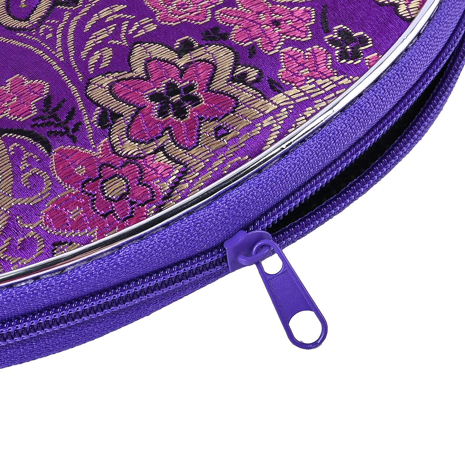 Set of 10 Multi-Purpose Embroidered Jewellery Bag With Zipper  - Purple