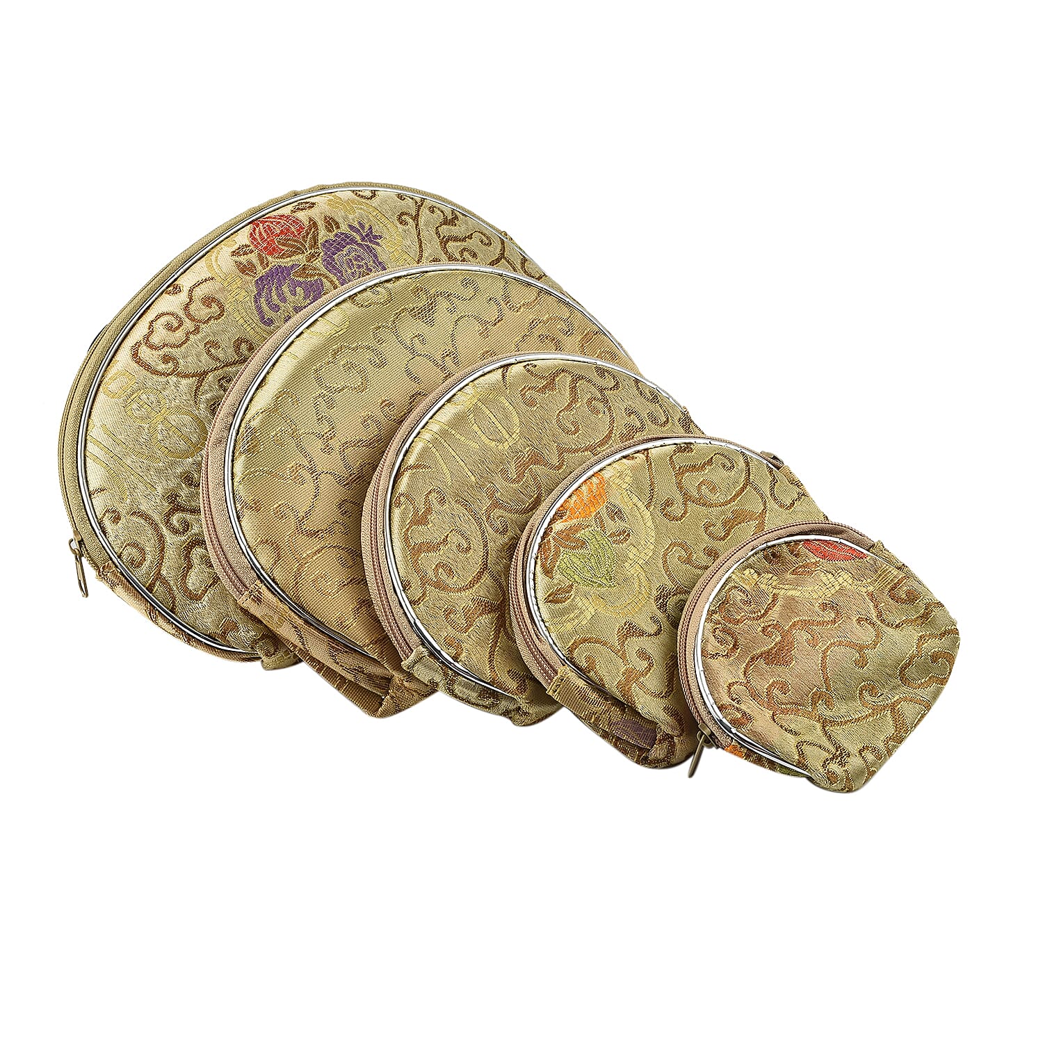 Set of 10 Multipurpose Jewellery Bags with Zipper (Size 22x14 cm) - Beige