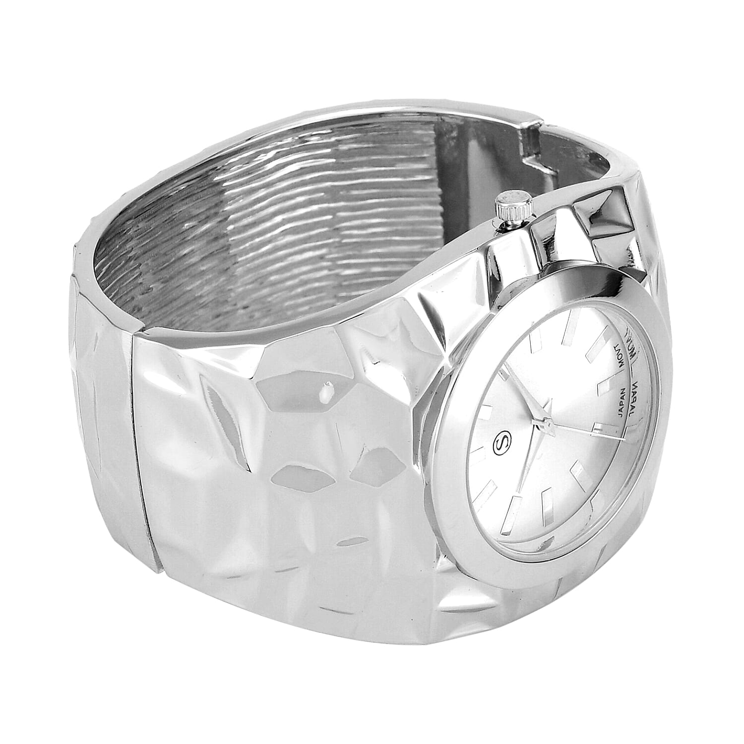 LIMITED EDITION- Designer Inspired Japanese Movt. Water Resistant Hinged Cuff Bangle Silver Colour Watch With Gift Box