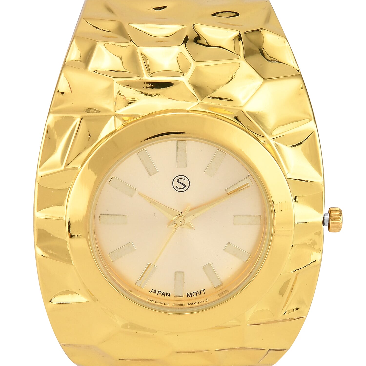LIMITED EDITION- Designer Inspired Japanese Movt. Water Resistant Hinged Cuff Bangle Gold Colour Watch With Gift Box
