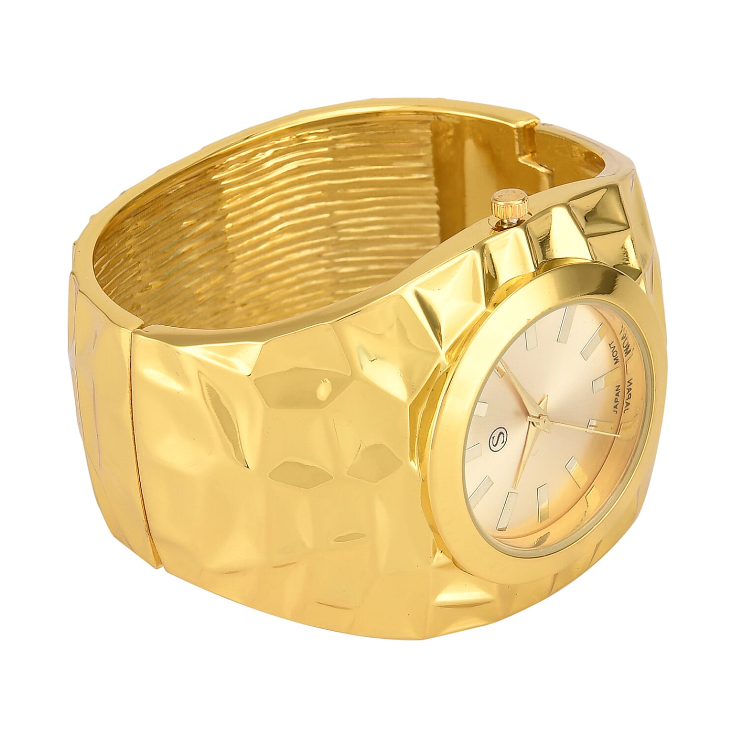 LIMITED EDITION- Designer Inspired Japanese Movt. Water Resistant Hinged Cuff Bangle Gold Colour Watch With Gift Box
