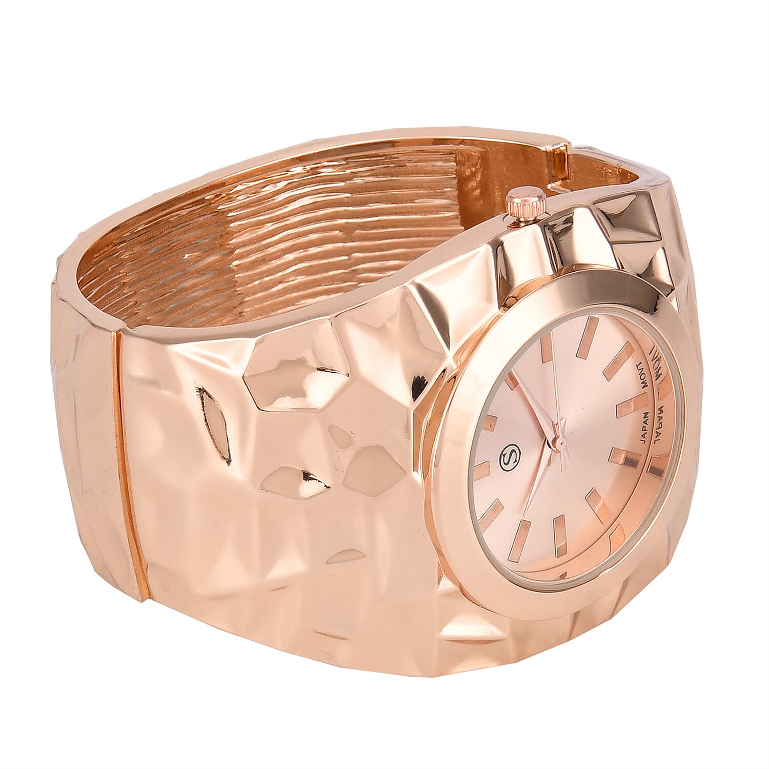 LIMITED EDITION- Designer Inspired Japanese Movt. Water Resistant Hinged Cuff Bangle Rose Colour Watch With Gift Box