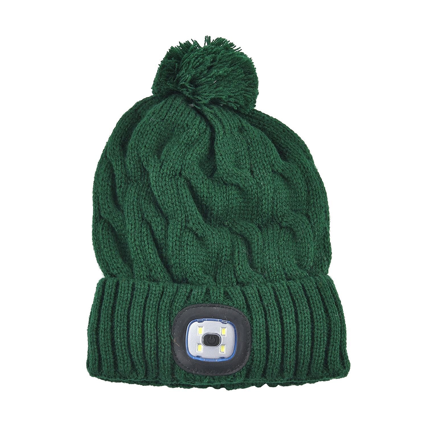 USB Rechargeable Waterproof LED Lighted Bobble Hat with Sherpa Lining (Size 26x20 Cm) - Green