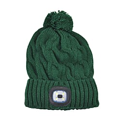 USB Rechargeable Waterproof LED Lighted Beanie Cap with Sherpa Lining and Faux Fur Bauble