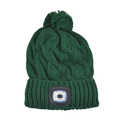 USB Rechargeable Waterproof LED Lighted Bobble Hat with Sherpa Lining (Size 26x20 Cm) - Green