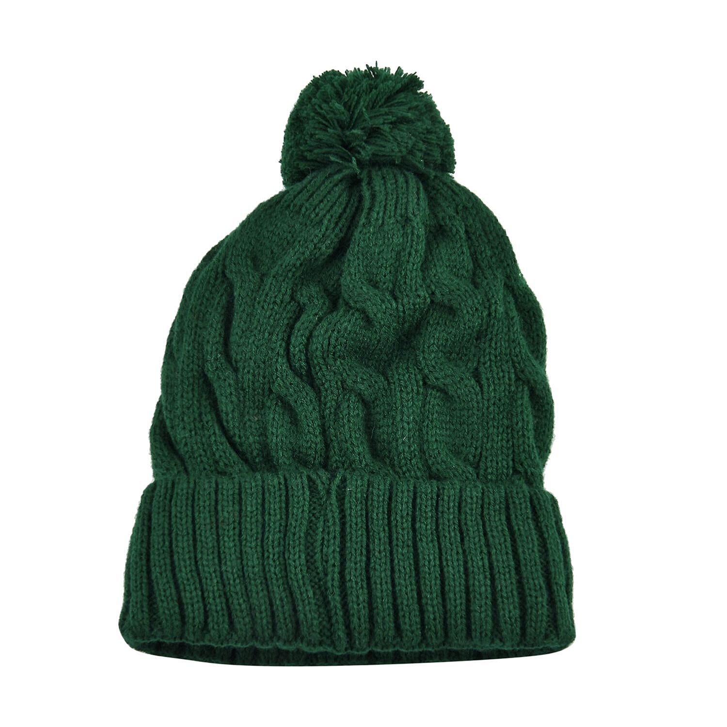 USB Rechargeable Waterproof LED Lighted Bobble Hat with Sherpa Lining (Size 26x20 Cm) - Green