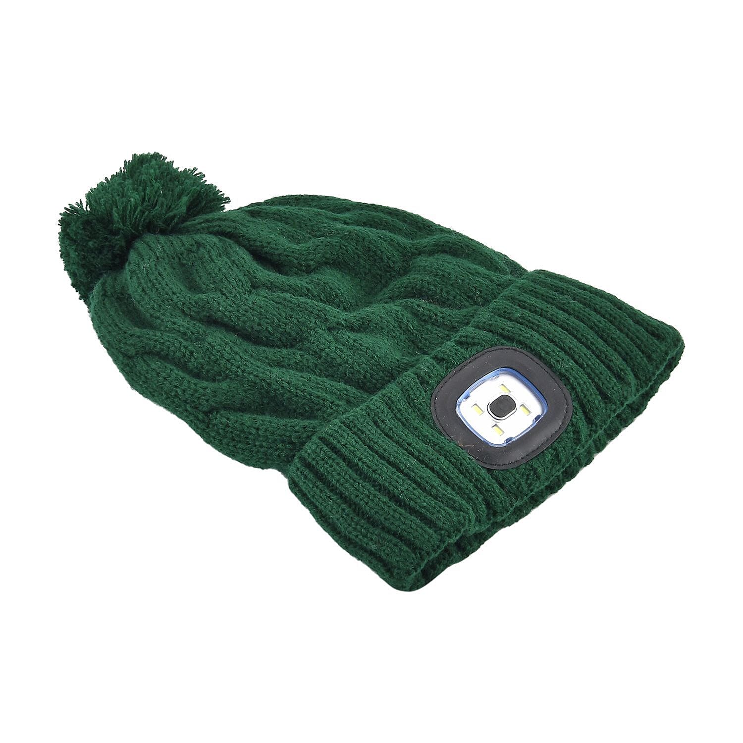 USB Rechargeable Waterproof LED Lighted Bobble Hat with Sherpa Lining (Size 26x20 Cm) - Green