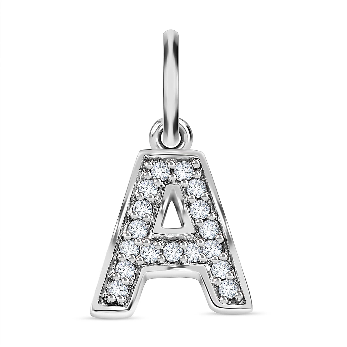 Diamond Initial A Pendant in Rhodium Overlay Sterling Silver 0.17 Ct