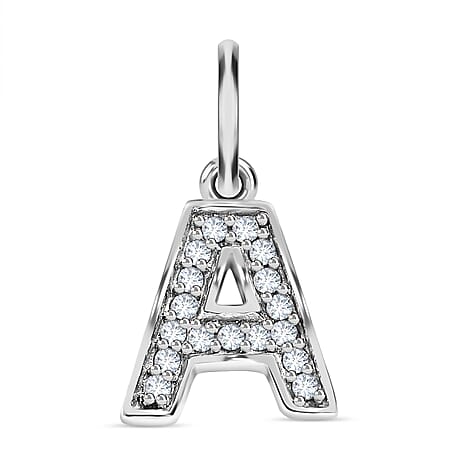 Diamond Initial A Pendant in Rhodium Overlay Sterling Silver 0.17 Ct