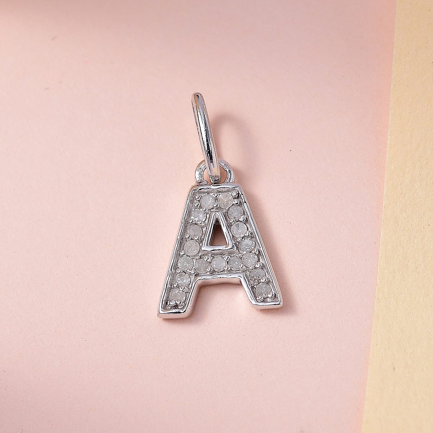 Diamond Initial A Pendant in Rhodium Overlay Sterling Silver 0.17 Ct