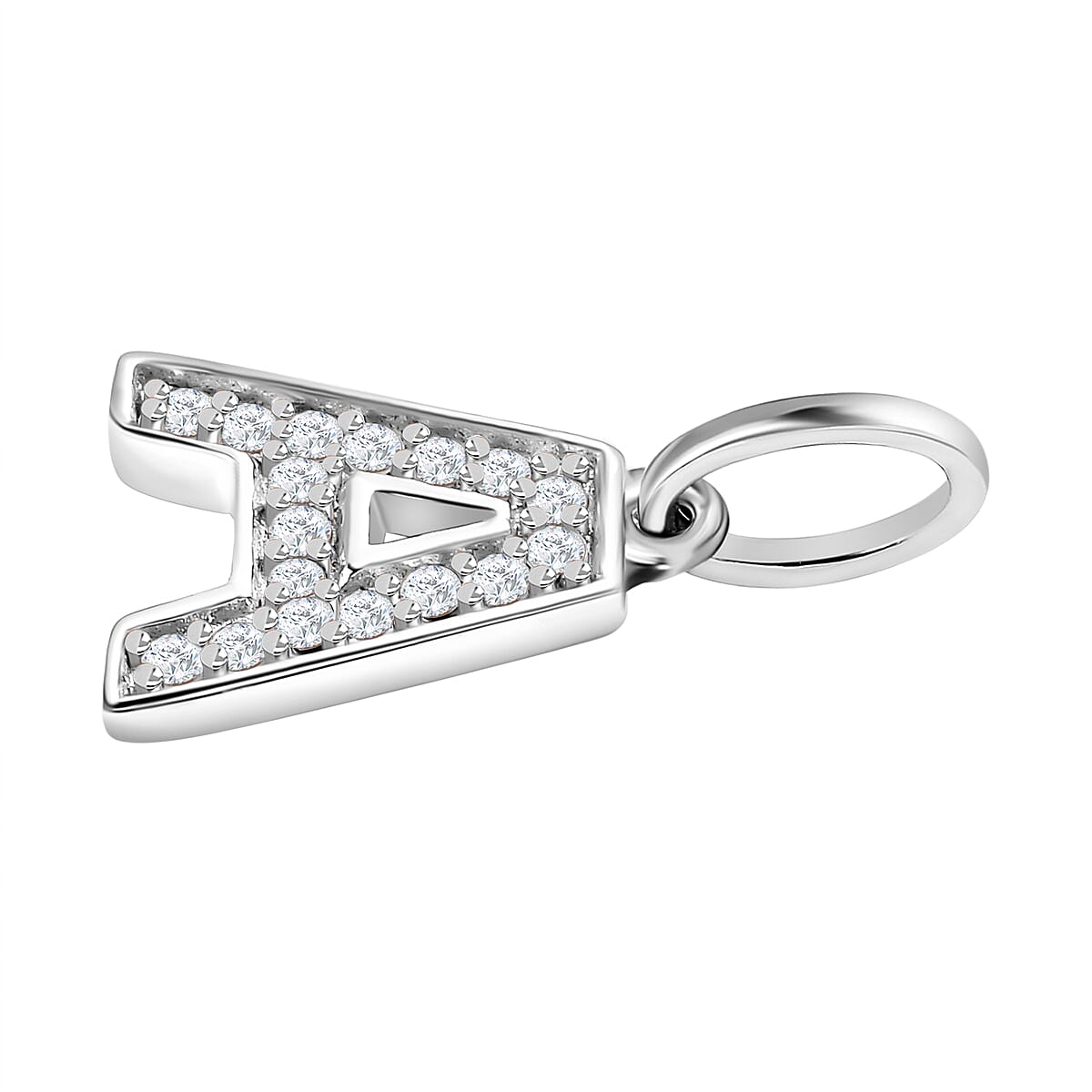 Diamond Initial A Pendant in Rhodium Overlay Sterling Silver 0.17 Ct