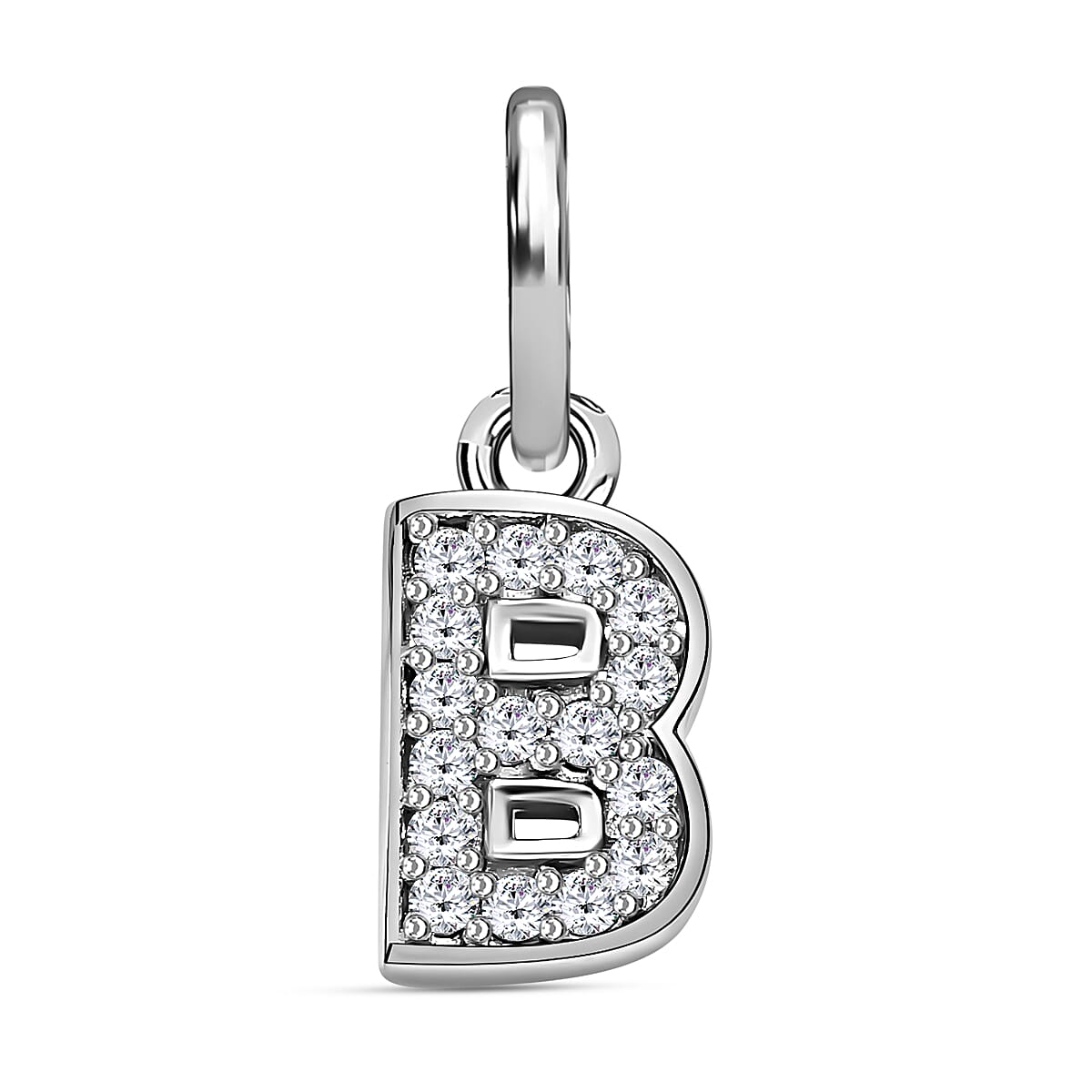 Diamond Initial B Pendant in Rhodium Overlay Sterling Silver 0.17 Ct