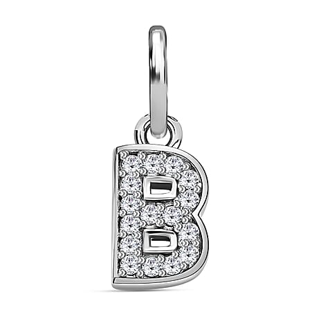 Diamond Initial B Pendant in Rhodium Overlay Sterling Silver 0.17 Ct