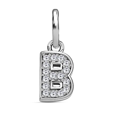 Diamond Initial B Pendant in Rhodium Overlay Sterling Silver 0.17 Ct Diamond Initial B Pendant in Rhodium Overlay Sterling Silver 0.17 Ct