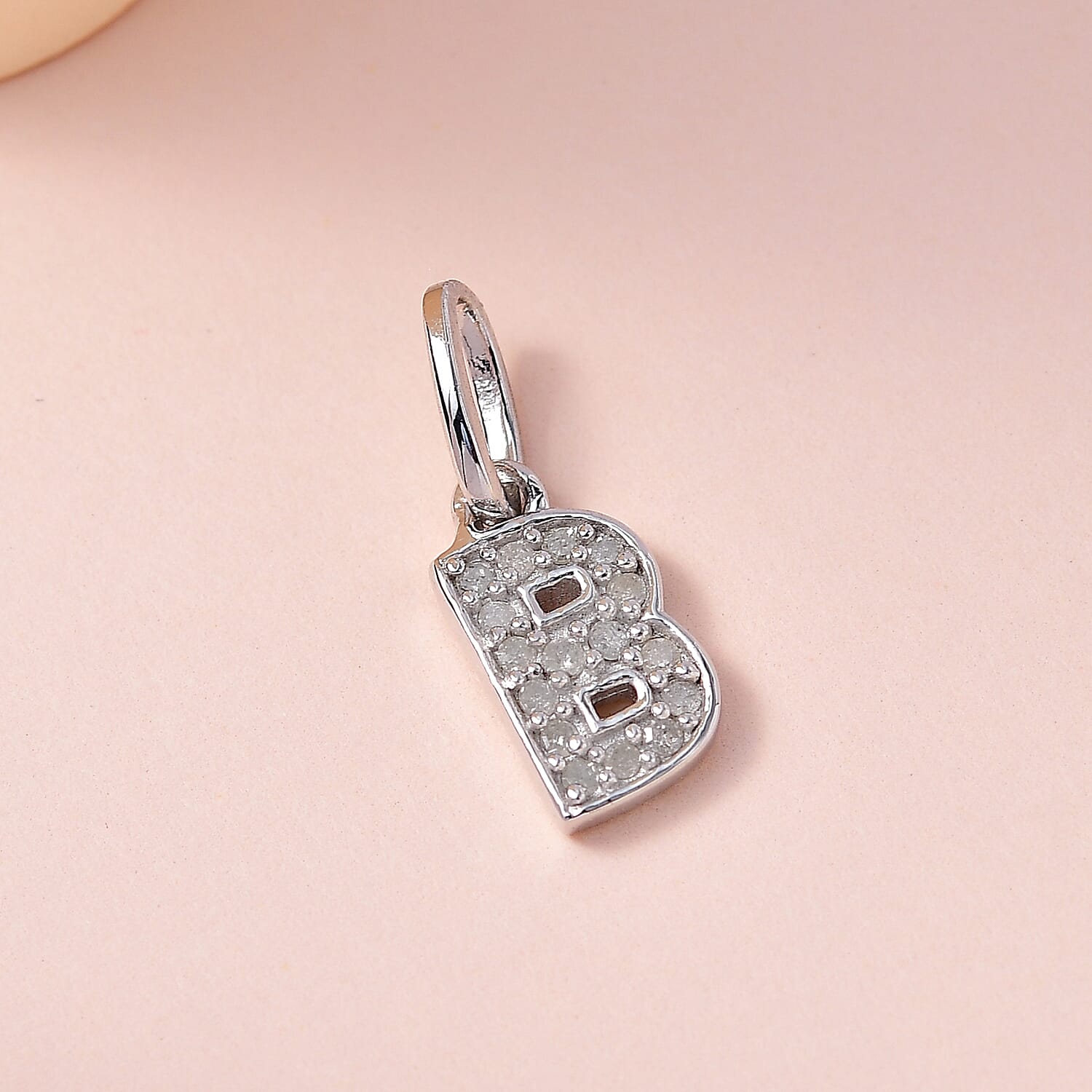 Diamond Initial B Pendant in Rhodium Overlay Sterling Silver 0.17 Ct