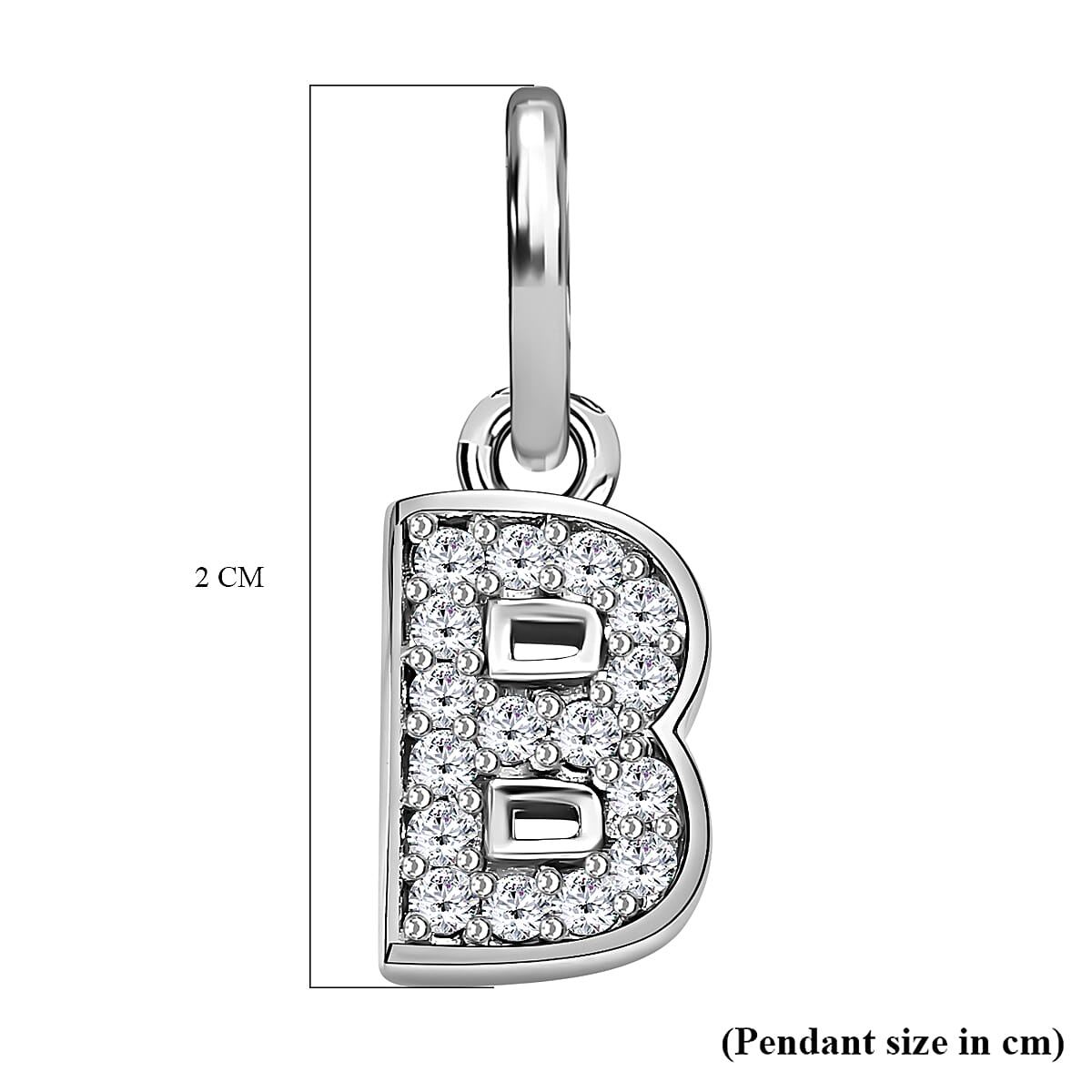 Diamond Initial B Pendant in Rhodium Overlay Sterling Silver 0.17 Ct