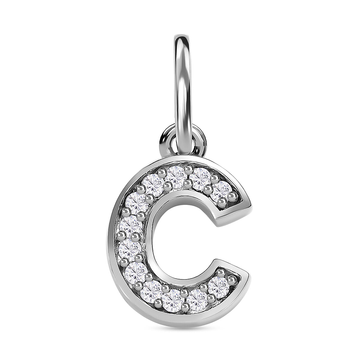 Diamond Initial C Pendant in Rhodium Overlay Sterling Silver 0.17 Ct