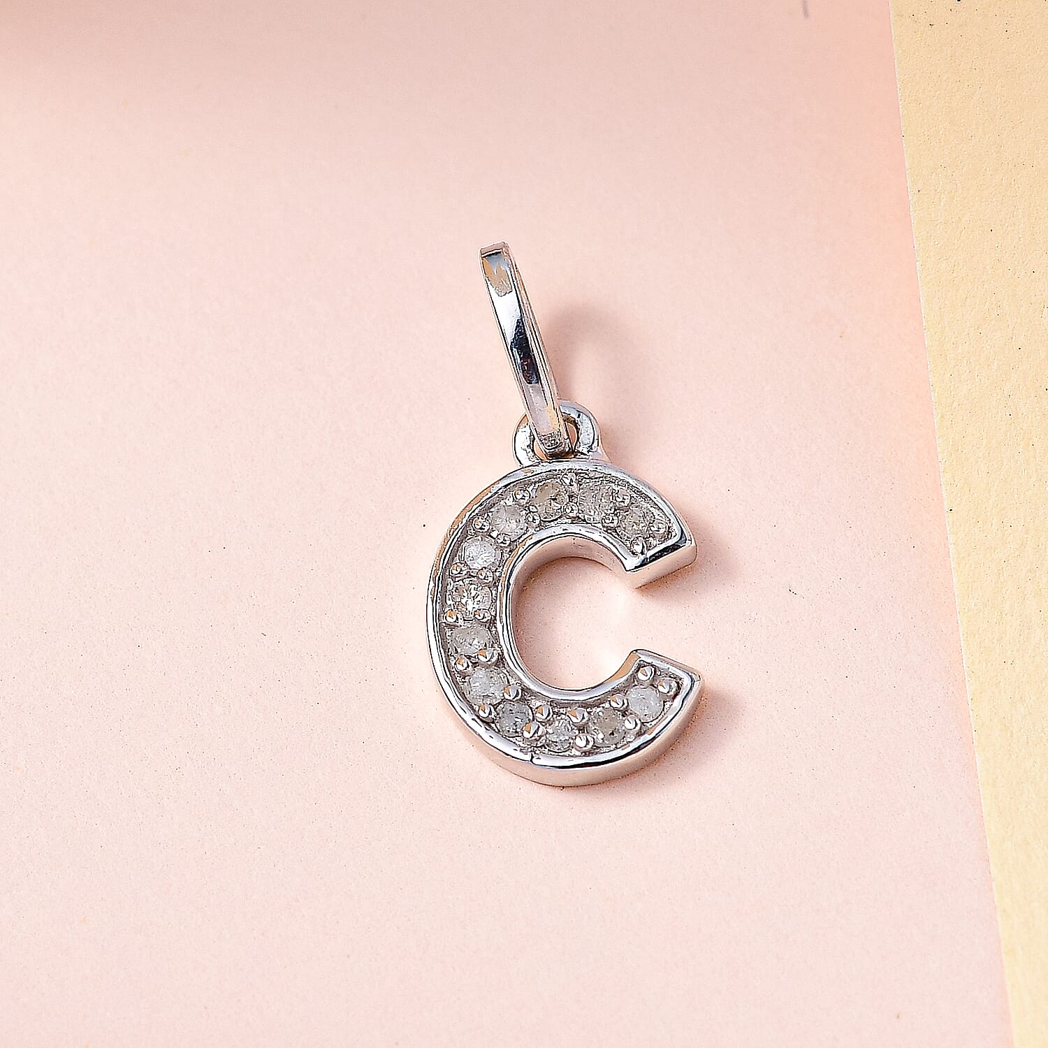Diamond Initial C Pendant in Rhodium Overlay Sterling Silver 0.17 Ct