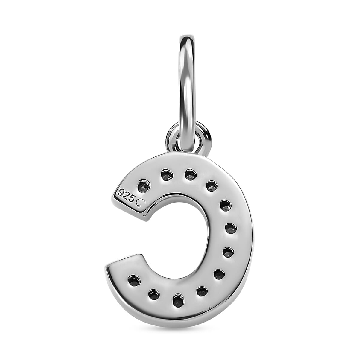 Diamond Initial C Pendant in Rhodium Overlay Sterling Silver 0.17 Ct