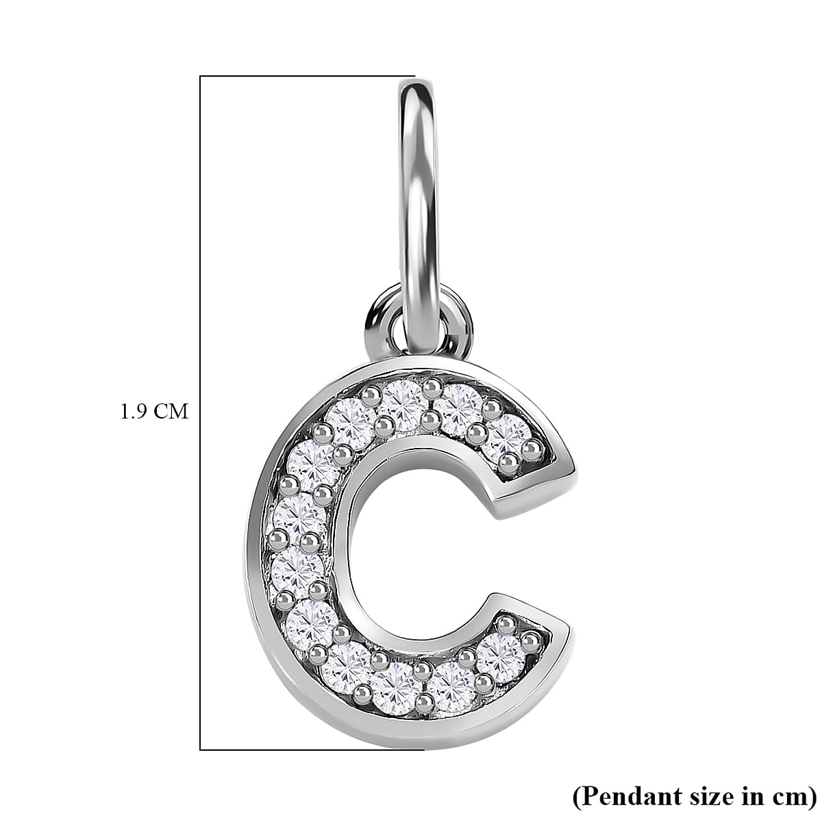 Diamond Initial C Pendant in Rhodium Overlay Sterling Silver 0.17 Ct