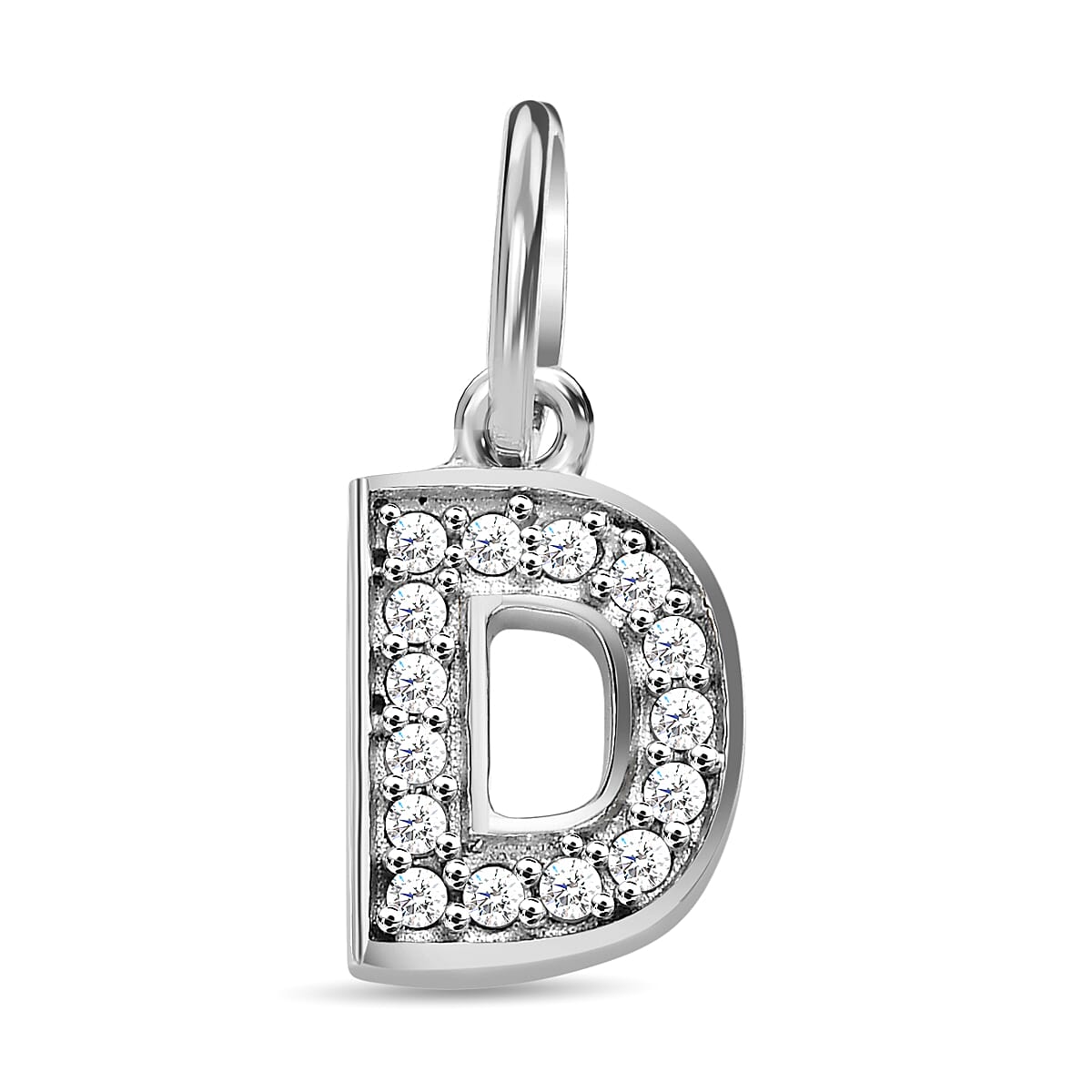 Diamond Initial D Pendant in Rhodium Overlay Sterling Silver 0.17 Ct