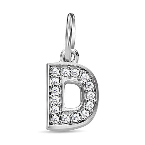 Diamond Initial D Pendant in Rhodium Overlay Sterling Silver 0.17 Ct