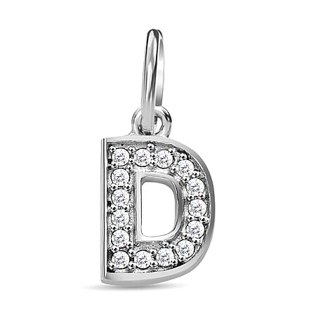 Diamond Initial D Pendant in Rhodium Overlay Sterling Silver 0.17 Ct Diamond Initial D Pendant in Rhodium Overlay Sterling Silver 0.17 Ct