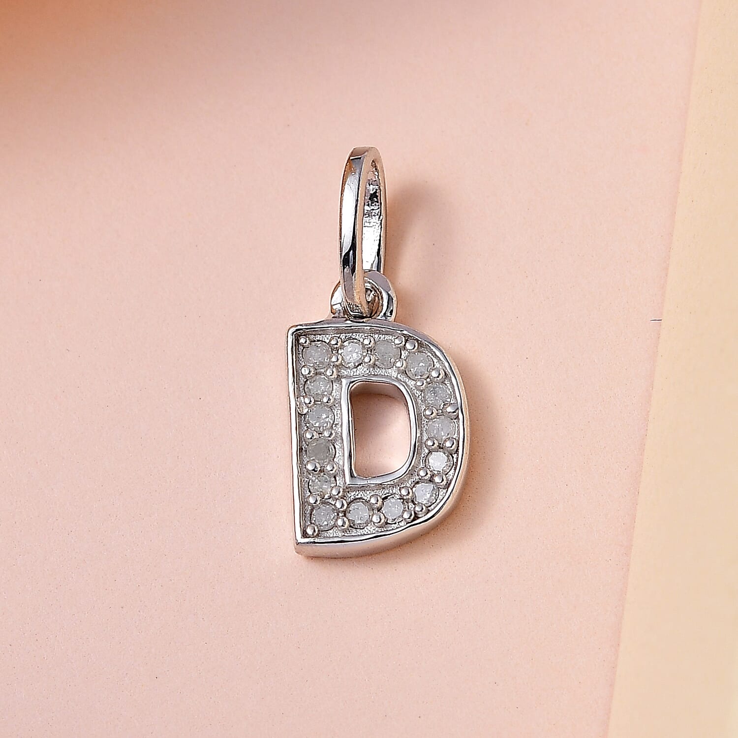 Diamond Initial D Pendant in Rhodium Overlay Sterling Silver 0.17 Ct