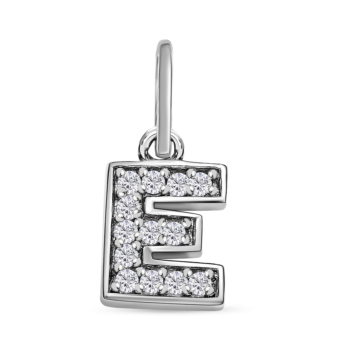 Diamond Initial E Pendant in Rhodium Overlay Sterling Silver 0.17 Ct