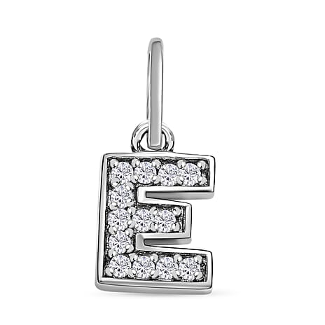 Diamond Initial E Pendant in Rhodium Overlay Sterling Silver 0.17 Ct