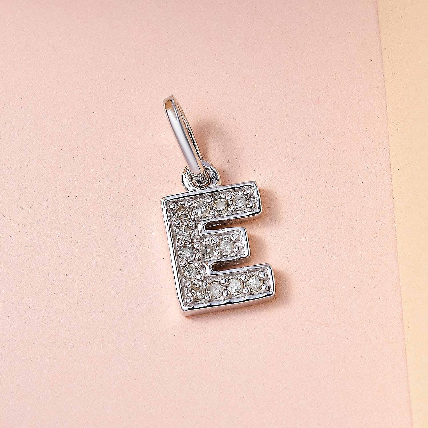 Diamond Initial E Pendant in Rhodium Overlay Sterling Silver 0.17 Ct