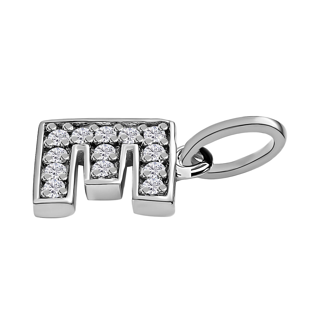 Diamond Initial E Pendant in Rhodium Overlay Sterling Silver 0.17 Ct