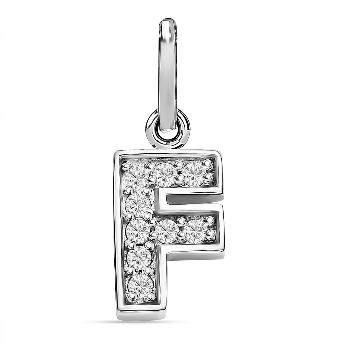 Diamond Initial F Pendant in Rhodium Overlay Sterling Silver 0.17 Ct