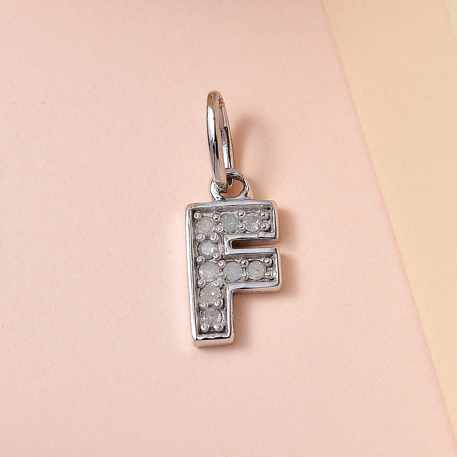 Diamond Initial F Pendant in Rhodium Overlay Sterling Silver 0.17 Ct