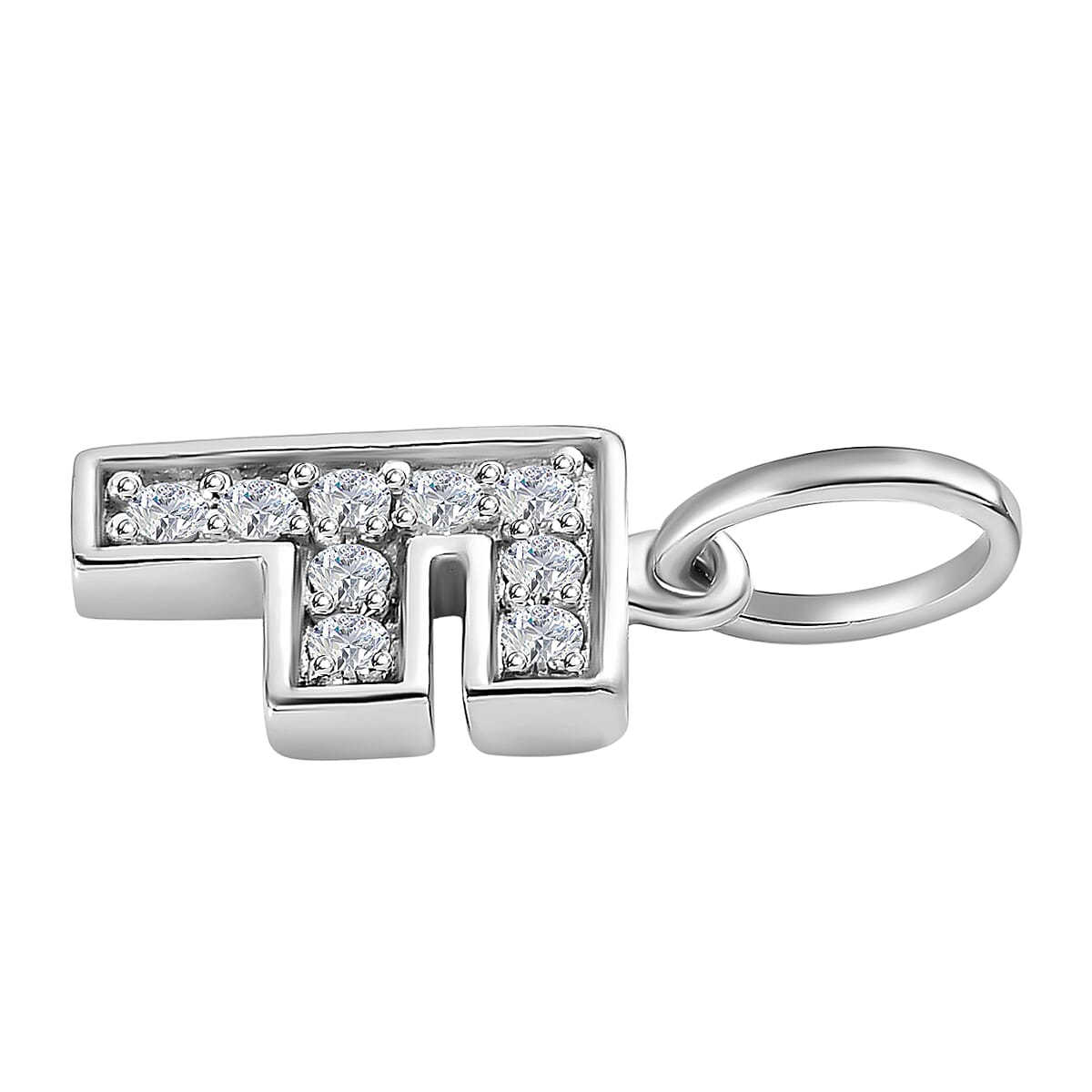 Diamond Initial F Pendant in Rhodium Overlay Sterling Silver 0.17 Ct