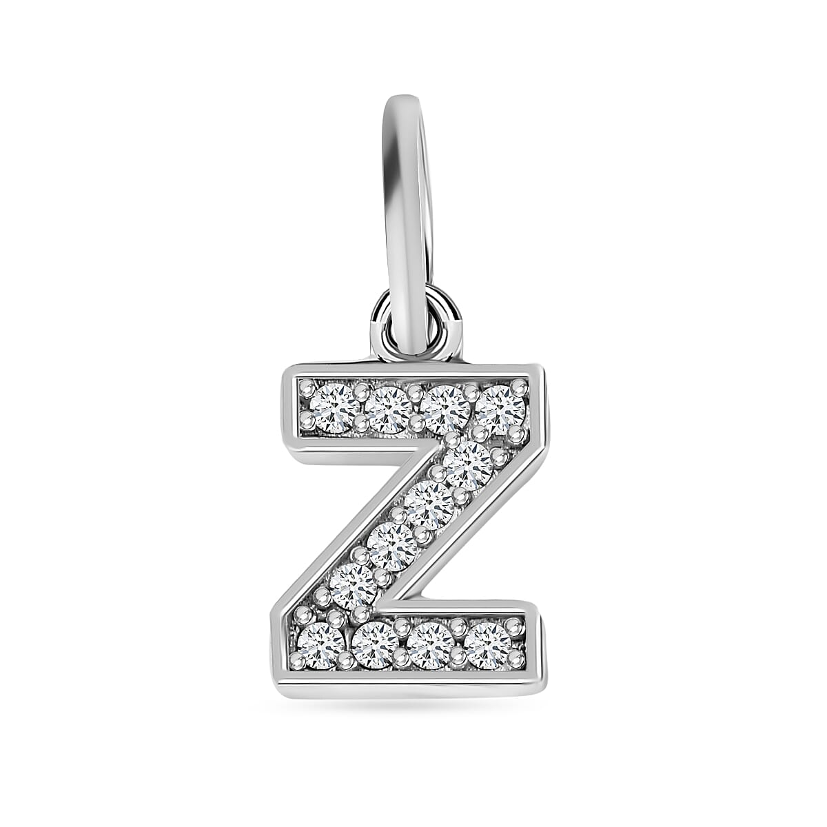 Diamond Initial Z Pendant in Rhodium Overlay Sterling Silver 0.17 Ct