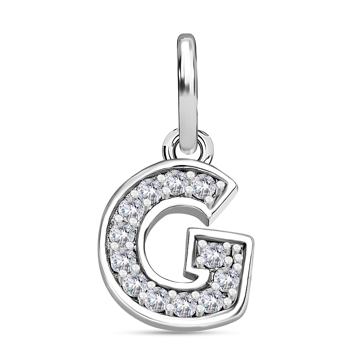 Diamond Initial G Pendant in Rhodium Overlay Sterling Silver 0.17 Ct
