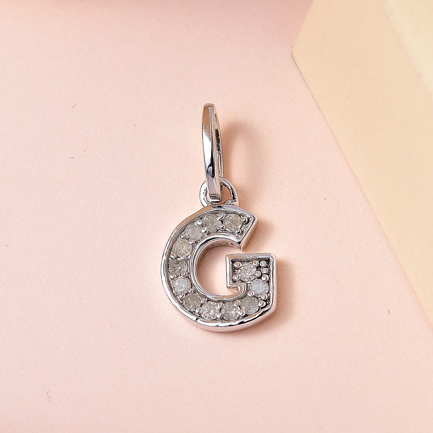 Diamond Initial G Pendant in Rhodium Overlay Sterling Silver 0.17 Ct