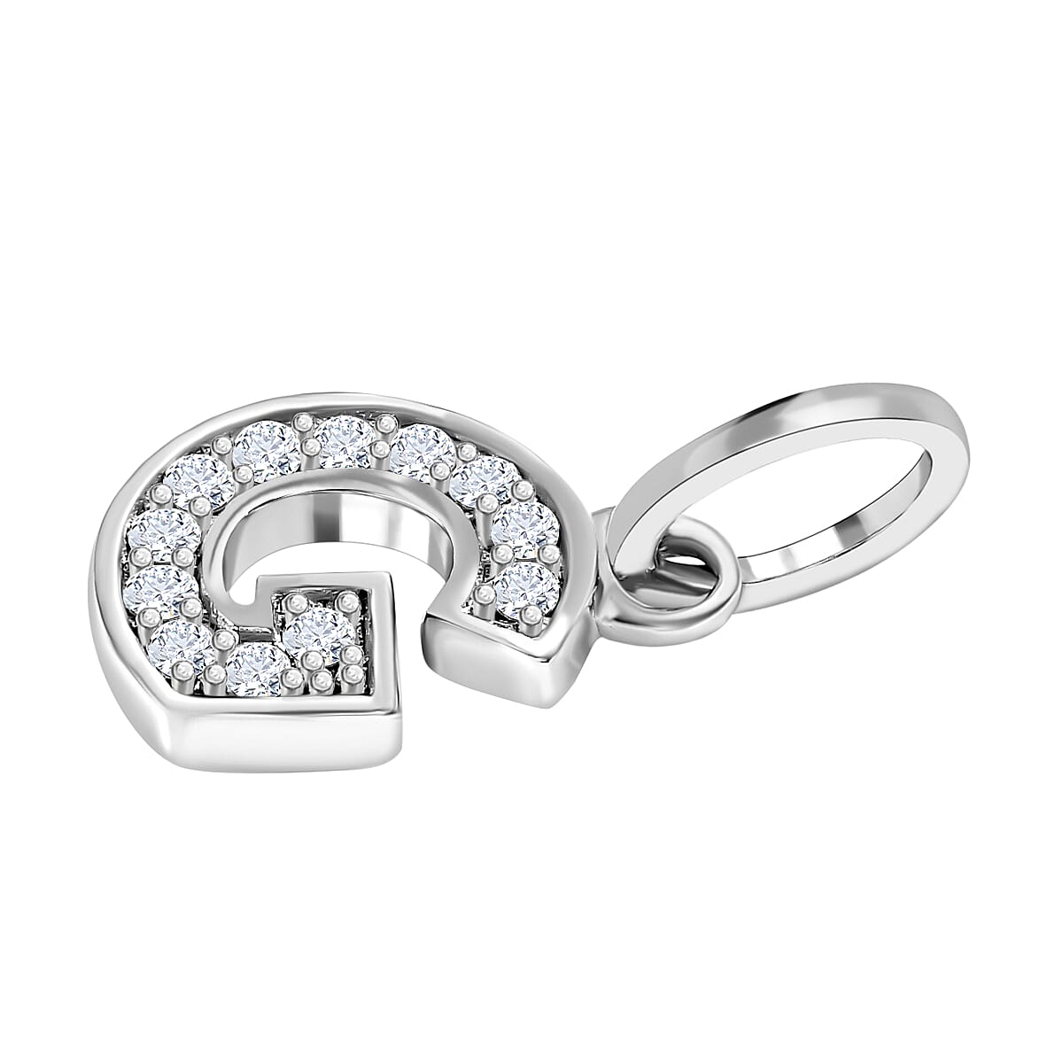 Diamond Initial G Pendant in Rhodium Overlay Sterling Silver 0.17 Ct