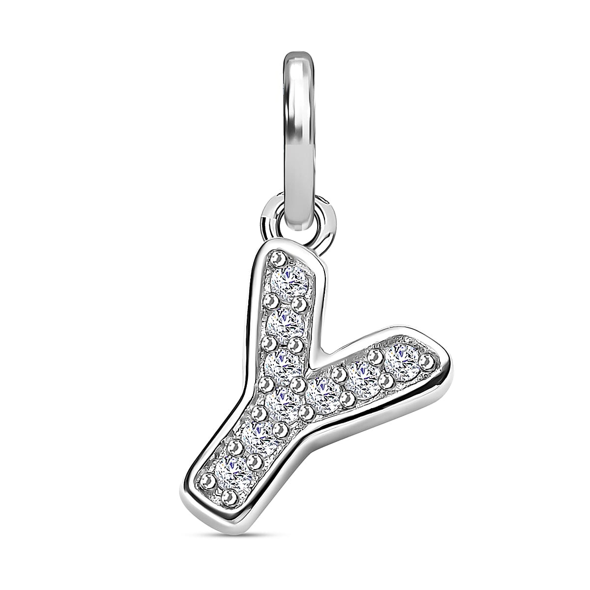 Diamond Initial Y Pendant in Rhodium Overlay Sterling Silver 0.17 Ct