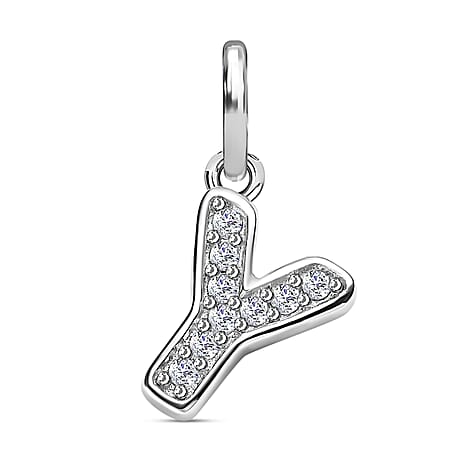 Diamond Initial Y Pendant in Rhodium Overlay Sterling Silver 0.17 Ct