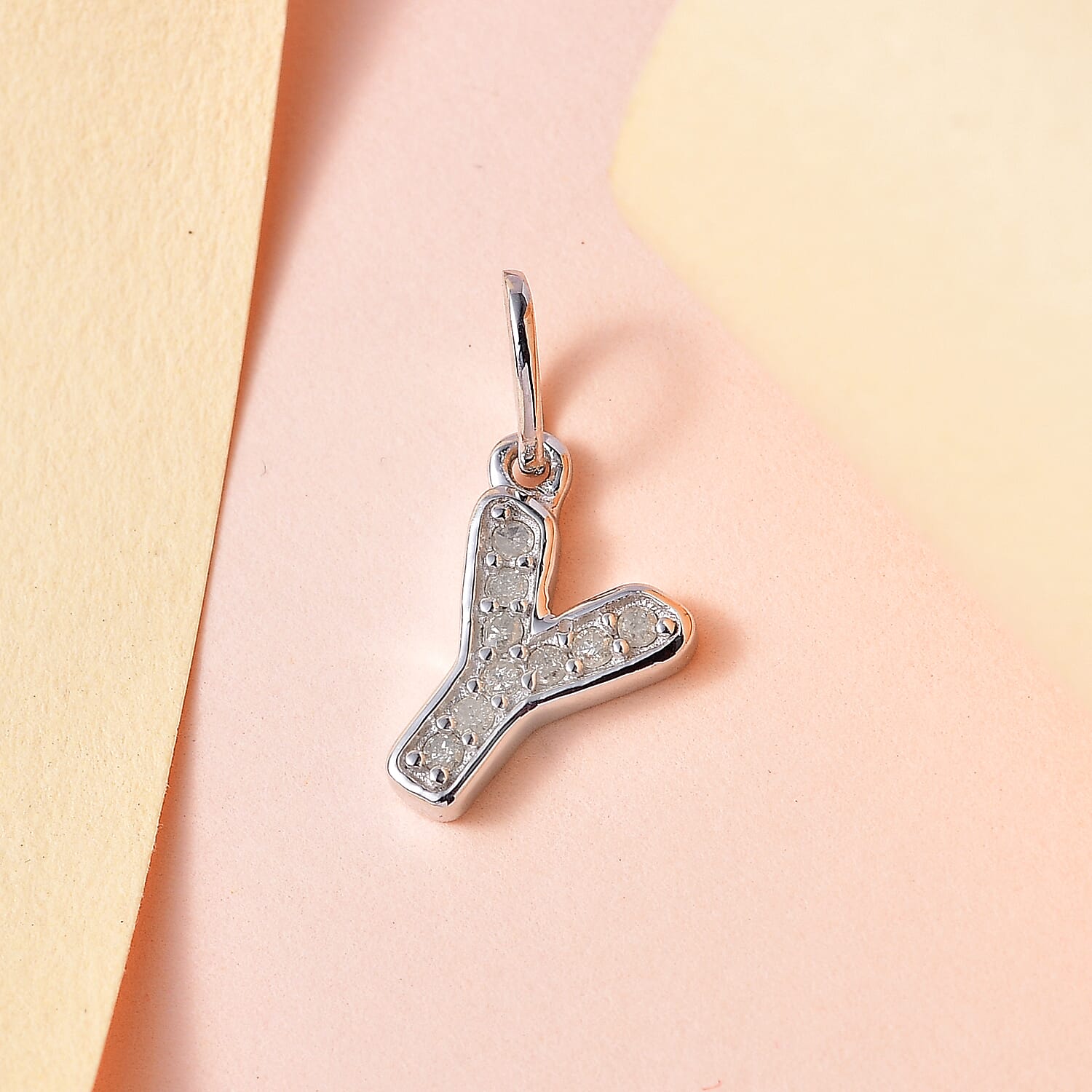 Diamond Initial Y Pendant in Rhodium Overlay Sterling Silver 0.17 Ct